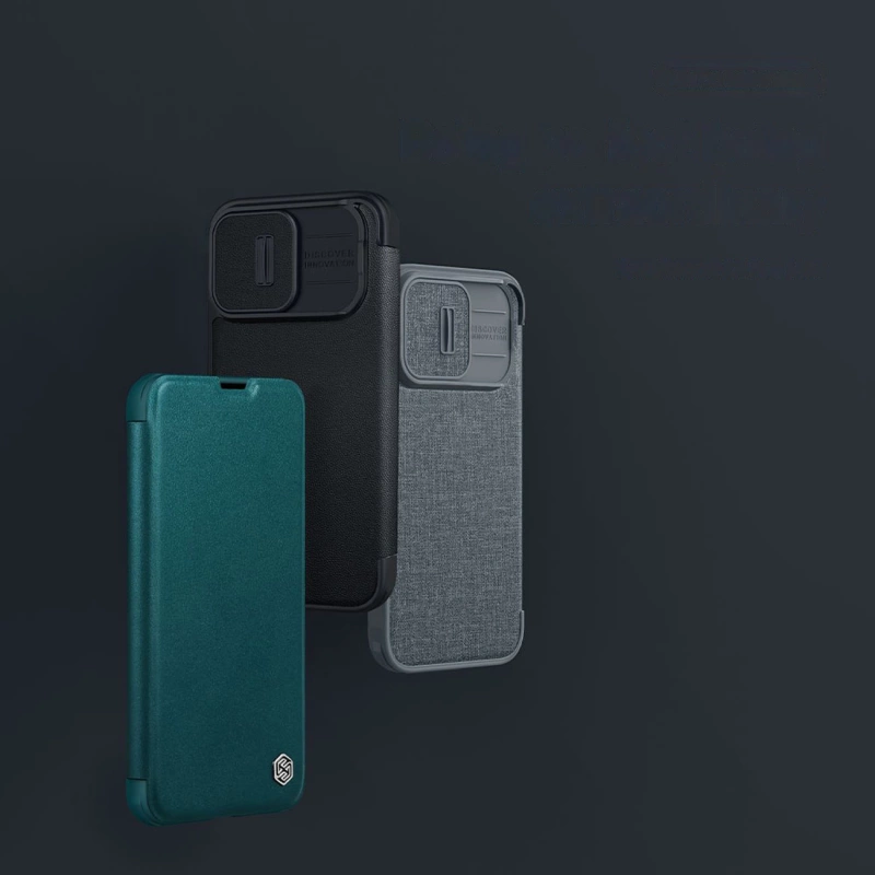 Nillkin Qin Cloth Pro Case Case for iPhone 14 Pro Max Camera Cover Holster Cover Flip Case Blue