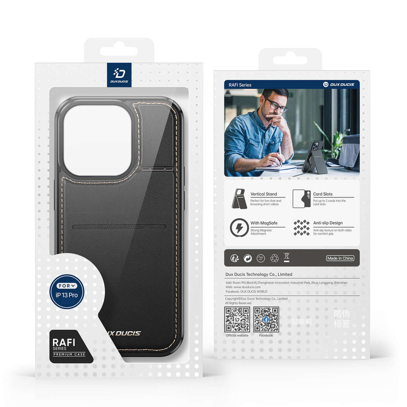 3-in-1-Hülle für iPhone 13 Pro mit MagSafe Wallet RFID-blockierender Ständer Dux Ducis Rafi Mag – Schwarz