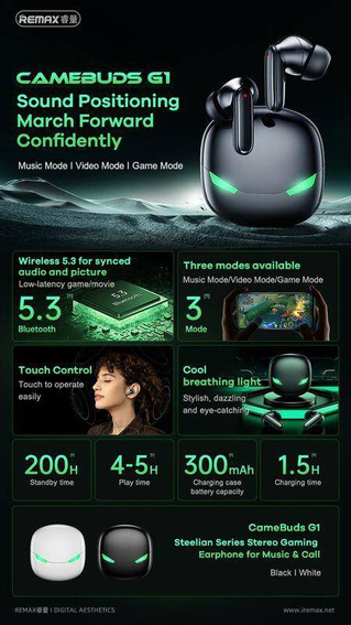 Słuchawki Bluetooth REMAX TWS G1 Game buds black