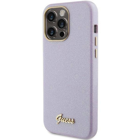 Guess Glitter Glossy Script Hülle für iPhone 15 Pro Max – Flieder