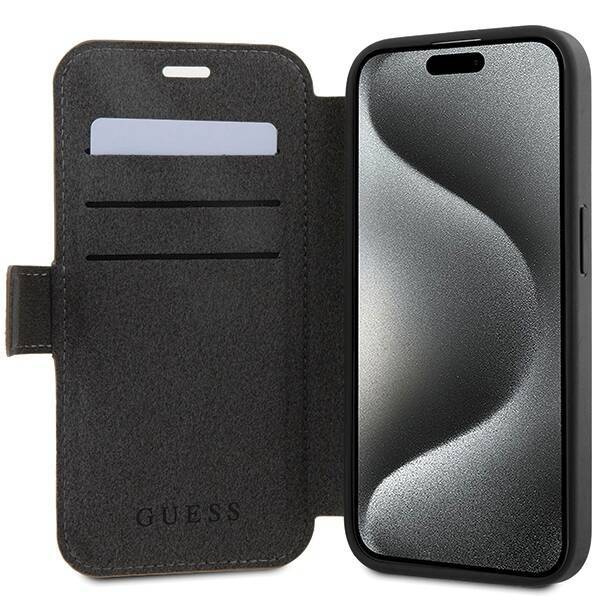 Original Case APPLE IPHONE 15 PRO Guess Book 4G Metal Gold Logo (GUBKP15L4GMGBR) brown