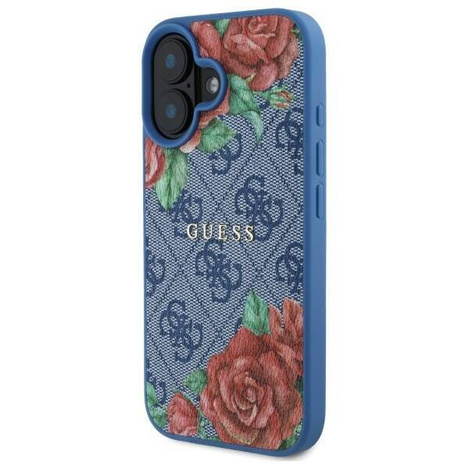 Original Handyhülle IPHONE 16 Guess Hardcase 4G Flowers Print MagSafe (GUHMP16SP4ROPEMCB) blau