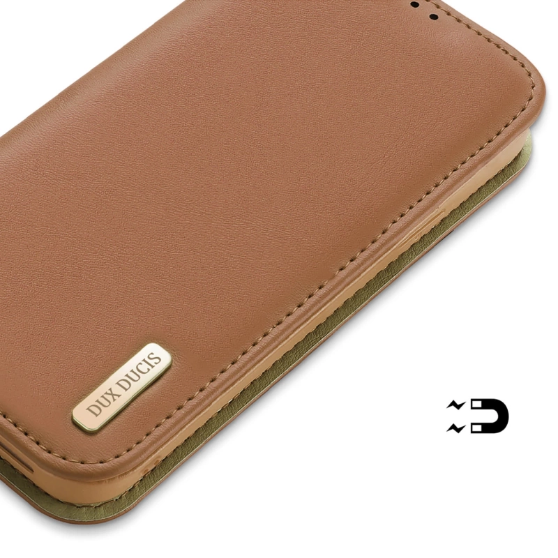 Dux Ducis Hivo echt Leder booktype case schutzhülle aufklappbare hülle für iPhone 14 braun