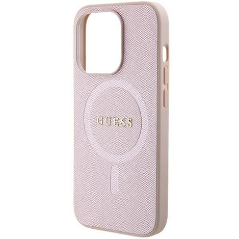 Guess Saffiano MagSafe Hülle für iPhone 15 Pro – Rosa