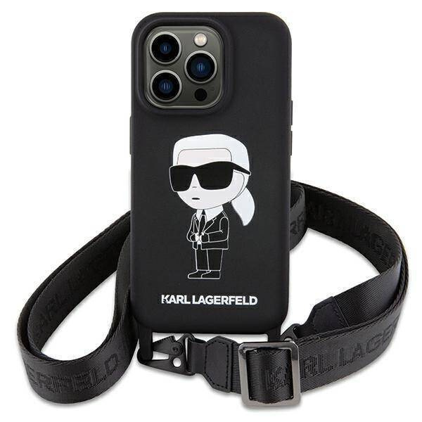 Karl Lagerfeld KLHCP15SSCBSKNK iPhone 15 6,1" Hardcase schwarz/schwarz Crossbody Silikon Ikonik