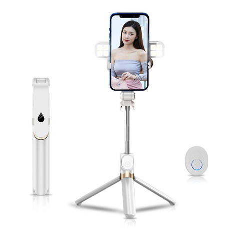 Zestaw / uchwyt selfie z pilotem na bluetooth tripod LED  SSTR-20 biały