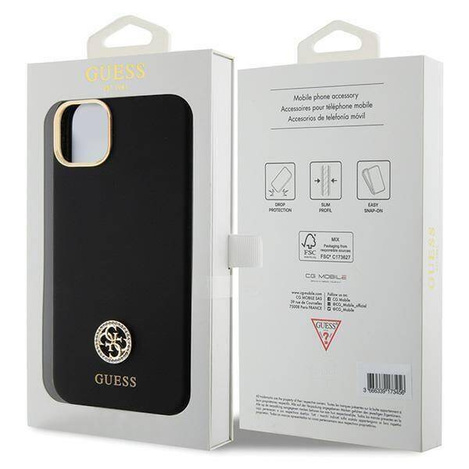 Oryginalne Etui APPLE IPHONE 15 PLUS Guess Hardcase Silicone Logo Strass 4G (GUHCP15M4DGPK) czarne