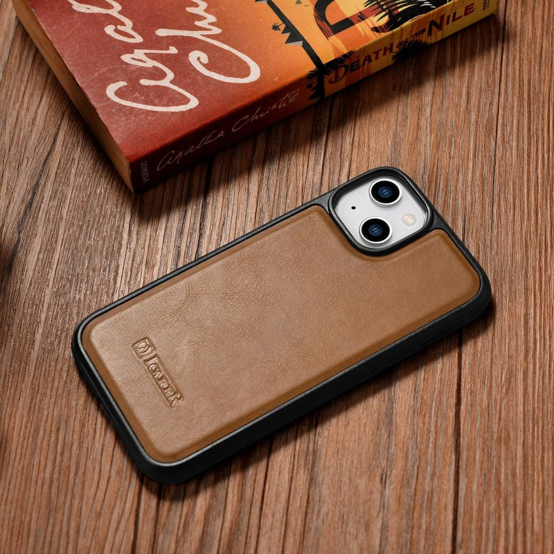 iCarer Leather Oil Wax case with genuine leather cover for iPhone 14 (MagSafe compatible) brown (WMI14220717-TN)