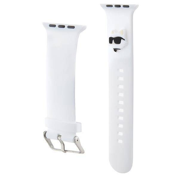 Pasek do APPLE WATCH 4 / 5 / 6 / 7 / 8 / SE / ULTRA (42 / 44 / 45 / 49 MM) Karl Lagerfeld Strap 3D Rubber Choupette Head (KLAWLSLCNH) białe