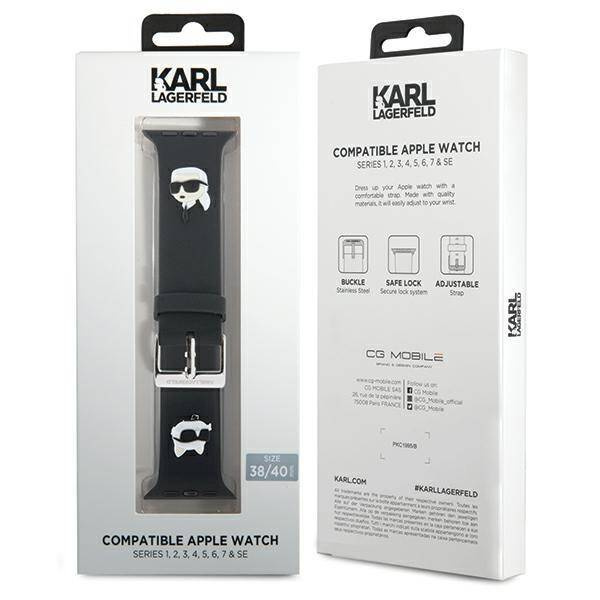 Armband für APPLE WATCH 4 / 5 / 6 / 7 / 8 / SE (38 / 40 / 41 MM) Karl Lagerfeld Strap 3D Rubber Karl&Choupette Heads (KLAWMSLKCNK) schwarz