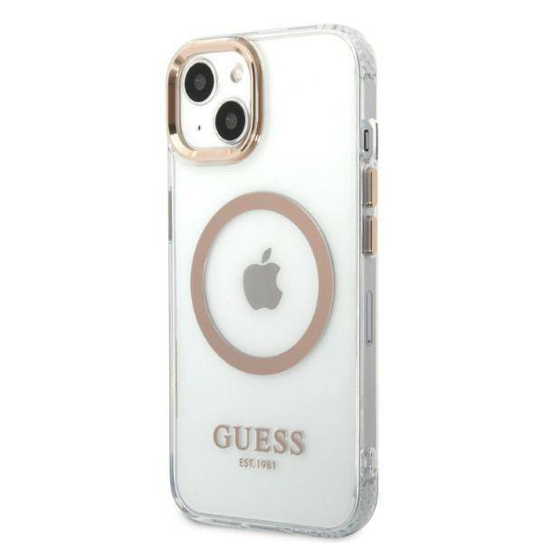 Guess GUHMP13MHTRMD iPhone 13 6.1 &quot;Gold / Gold Hartschalenetui Metal Outline Magsafe