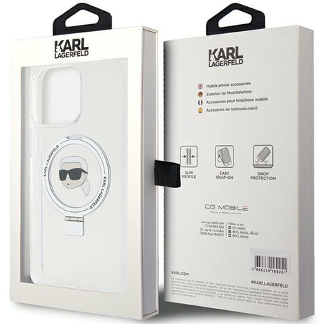 Etui Karl Lagerfeld Ring Stand Karl Head MagSafe do iPhone 15 Pro Max - białe