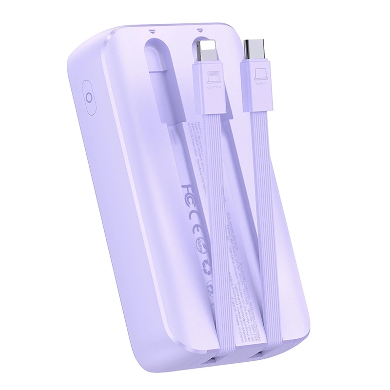 Joyroom Powerbank 30 W 10000 mAh mit integrierten Lightning und USB-C-Kabeln lila (JR-PBC06)