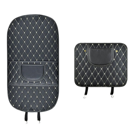 Mata ochronna skórzana na fotel samochodowy przeciw kopaniu z organizerem czarna