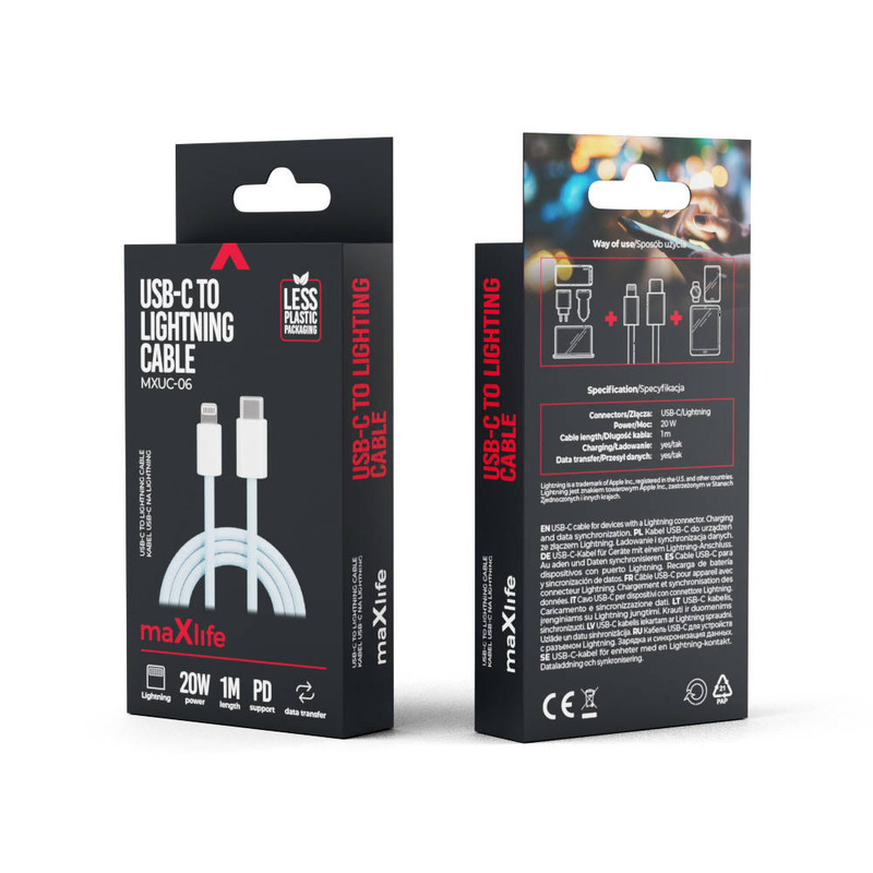Maxlife kabel MXUC-06 USB-C - Lightning 1,0 m 20W niebieski nylonowy