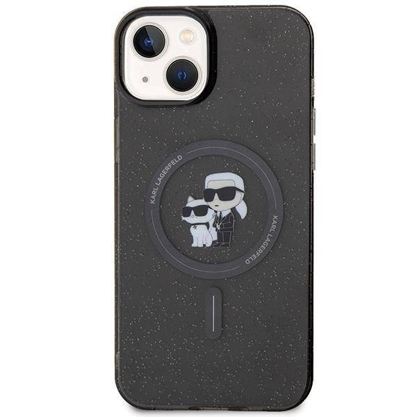 Karl Lagerfeld Karl&amp;Choupette Glitzer MagSafe Hülle für iPhone 15 – Schwarz