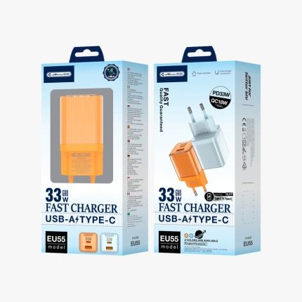 JELLICO Netz-Ladegerät EU55 GaN PD 33W 1xUSB-C + 1xUSB QC3.0 orange