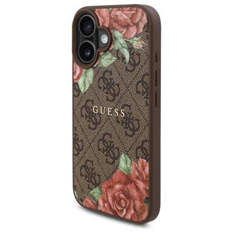 Original Handyhülle IPHONE 16 Guess Hardcase 4G Flowers Print MagSafe (GUHMP16SP4ROPEMCW) braun
