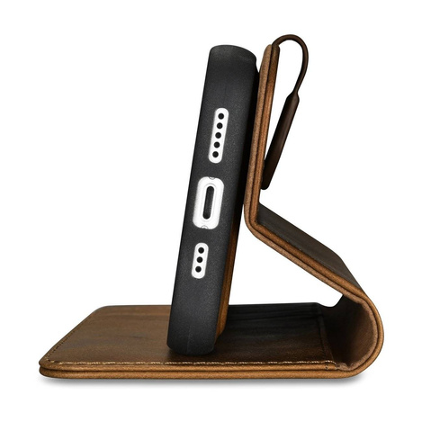 iCarer Oil Wax Wallet Case 2in1 Hülle iPhone 14 Leder Flip Cover Anti-RFID braun (WMI14220721-TN)