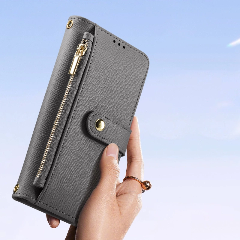 Dux Ducis Lawa Lederhülle für Samsung Galaxy S25 mit abnehmbarer magnetischer Brieftasche – Grau