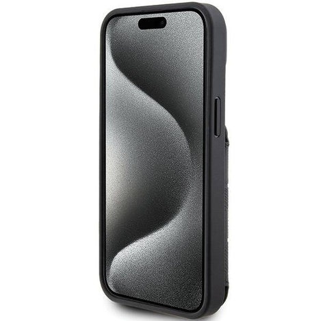 Etui Karl Lagerfeld Saffiano Cardslots and Stand Monogram Ikonik Patch do iPhone 15 - czarne