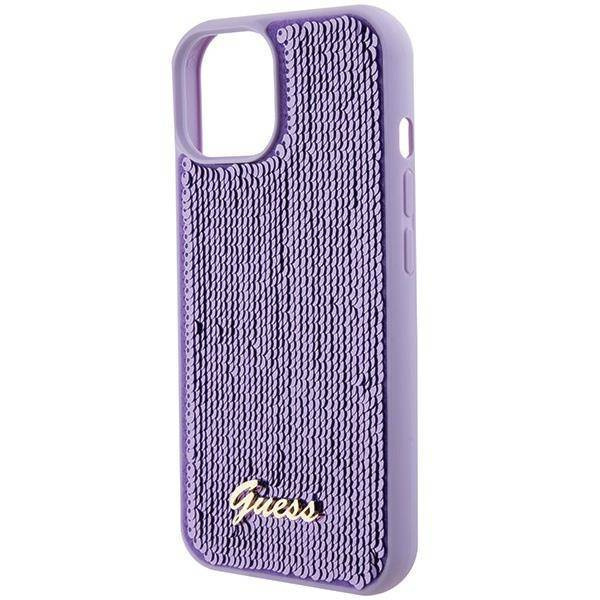 Etui Guess Sequin Script Metal na iPhone 15 - fioletowe