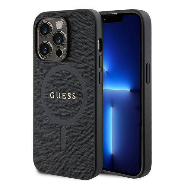 Etui Guess Saffiano MagSafe do iPhone 15 Pro - czarne