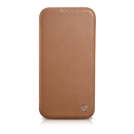 iCarer CE Premium Leather Folio Case skórzane etui iPhone 14 Pro z klapką magnetyczne MagSafe brązowy (WMI14220714-BN)