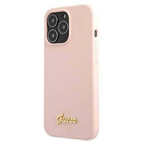 Guess GUHMP13XLSLMGLP iPhone 13 Pro Max 6,7 &quot;Hellrosa / Hellrosa Hardcase Silikonschrift Gold Logo Magsafe
