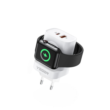 VEGER ładowarka sieciowa USB + Typ C + ładowarka kompatybilna z Apple Watch PD 25W W002E biała
