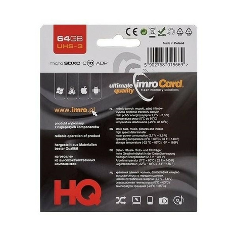 Imro karta pamięci 64GB microSDXC kl. 10 UHS-3 + adapter
