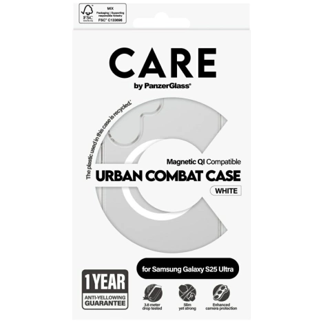 Etui CARE by PanzerGlass Flagship Urban Combat White QI do Samsung Galaxy S25 Ultra - przezroczysty