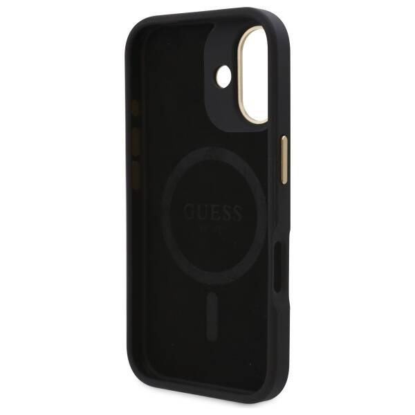 Original Handyhülle IPHONE 16 Guess Hardcase 4G Logo Plate MagSafe (GUHMP16SU4GPRK) schwarz