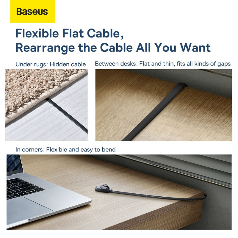 BASEUS kabel sieciowy high Speed RJ45 Gigabit płaski 1m czarny PCWL-B01