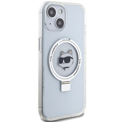 Etui Karl Lagerfeld Ring Stand Choupette Head MagSafe do iPhone 15 Plus - białe