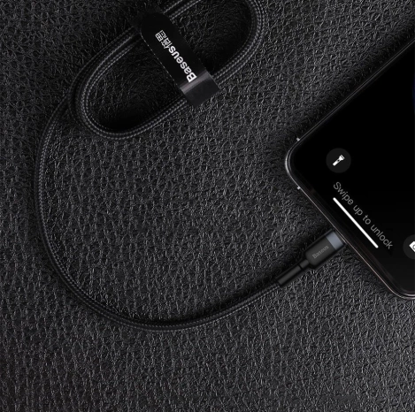 Baseus Cafule Cable wytrzymały nylonowy kabel przewód USB Typ C PD / Lightning 18W QC3.0 1m czarny-szary (CATLKLF-G1)