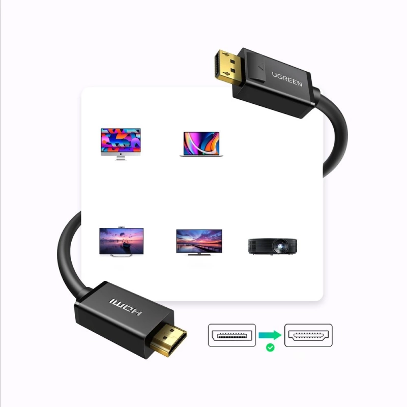 Ugreen kabel przewód HDMI - DisplayPort 4K 30 Hz 32 AWG 3 m czarny (DP101 10203)