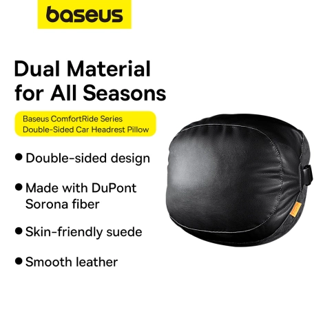 Baseus ComfortRide Series Auto-Kopfstützenkissen mit 2 Materialien – Schwarz