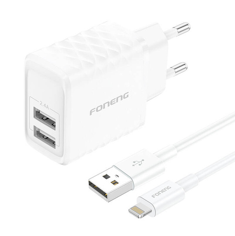 Ładowarka sieciowa Foneng EU53 20W 2xUSB-A,  2,4A (Biała) + kabel USB-A doLightning