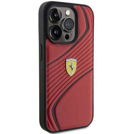 Ferrari Twist Metal Logo Hülle für iPhone 15 Pro – Rot