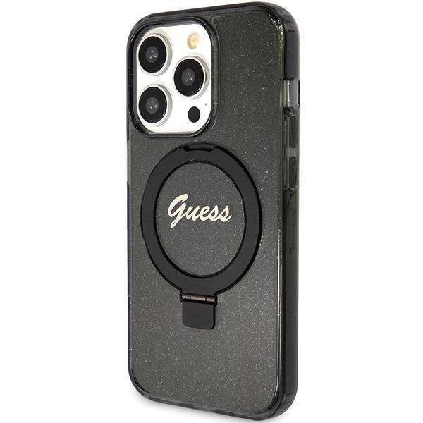 Guess Ring Stand Script Glitter MagSafe case for iPhone 15 Pro Max - black