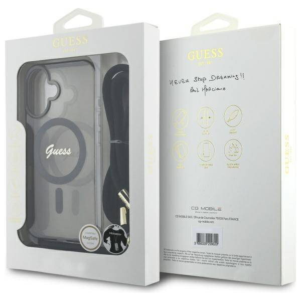 Original Handyhülle IPHONE 16 Guess Hardcase Crossbody Cord Script MagSafe (GUHMP16SHCTSGNSK) schwarz