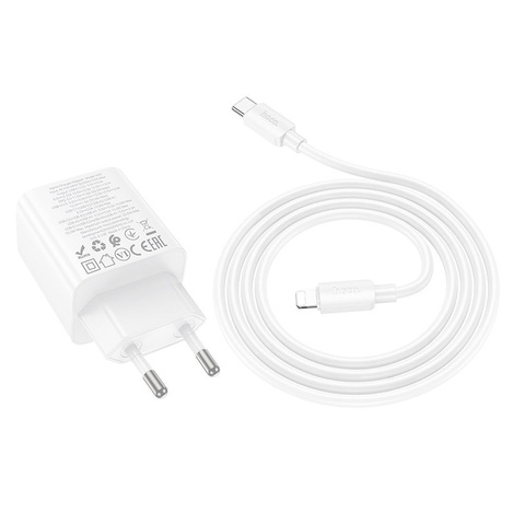 Ładowarka sieciowa do telefonu Hoco 2 x USB C + 2 x USB A QC3.0 PD 3A 20W + kabel USB C do Lightning N55 biała
