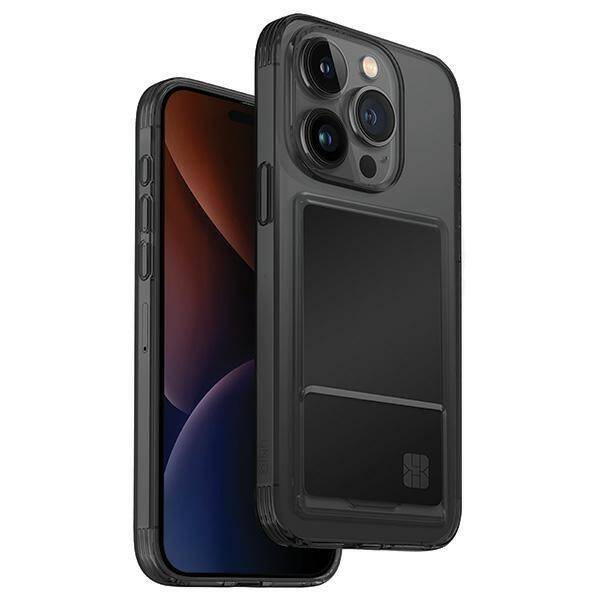 Uniq Air Fender ID-Hülle iPhone 15 Pro Max 6,7&quot; grau/rauchgrau getönt. Kartensteckplatz