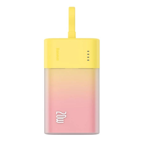 Baseus Popsicle 5200 mAh 20 W Powerbank mit integriertem Lightning Kabel (+ weißes Baseus Simple USB-C – USB-C 60 W/20 V/3 A/30 cm Kabel) – gelb-rosa
