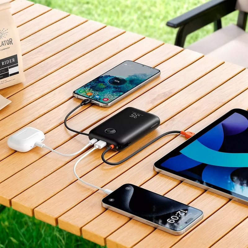 VEGER powerbank 20000 mAh z wbudowanymi kablami Typ C / Lightning PD QC3.0 35W K2 (W2068) czarny