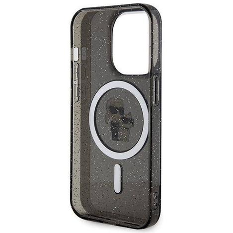 Karl Lagerfeld Karl&amp;Choupette Glitter MagSafe Hülle für iPhone 15 Pro – Schwarz