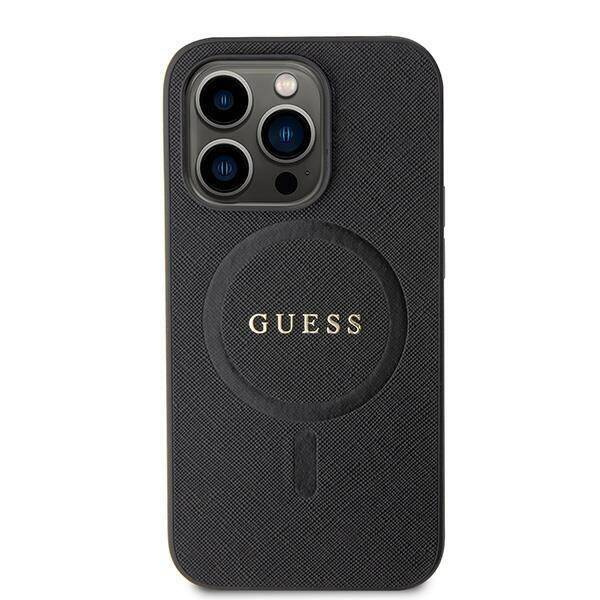 Etui Guess Saffiano MagSafe do iPhone 15 Pro - czarne