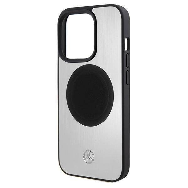 Oryginalne Etui APPLE IPHONE 15 PRO Mercedes Hardcase Leather&Alu MagSafe (MEHMP15L23ACMS) srebrne