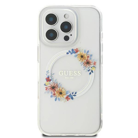 Original Case IPHONE 16 PRO Guess Hardcase IML Flowers Wreath MagSafe (GUHMP16LHFWFCT) transparent